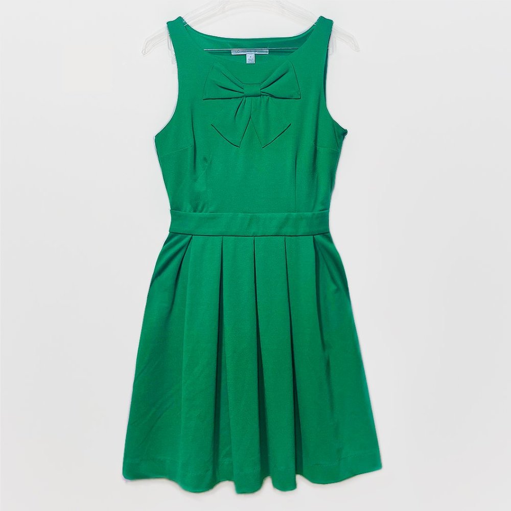 ELLE Green Bow A-Line Dress with Side Pockets
